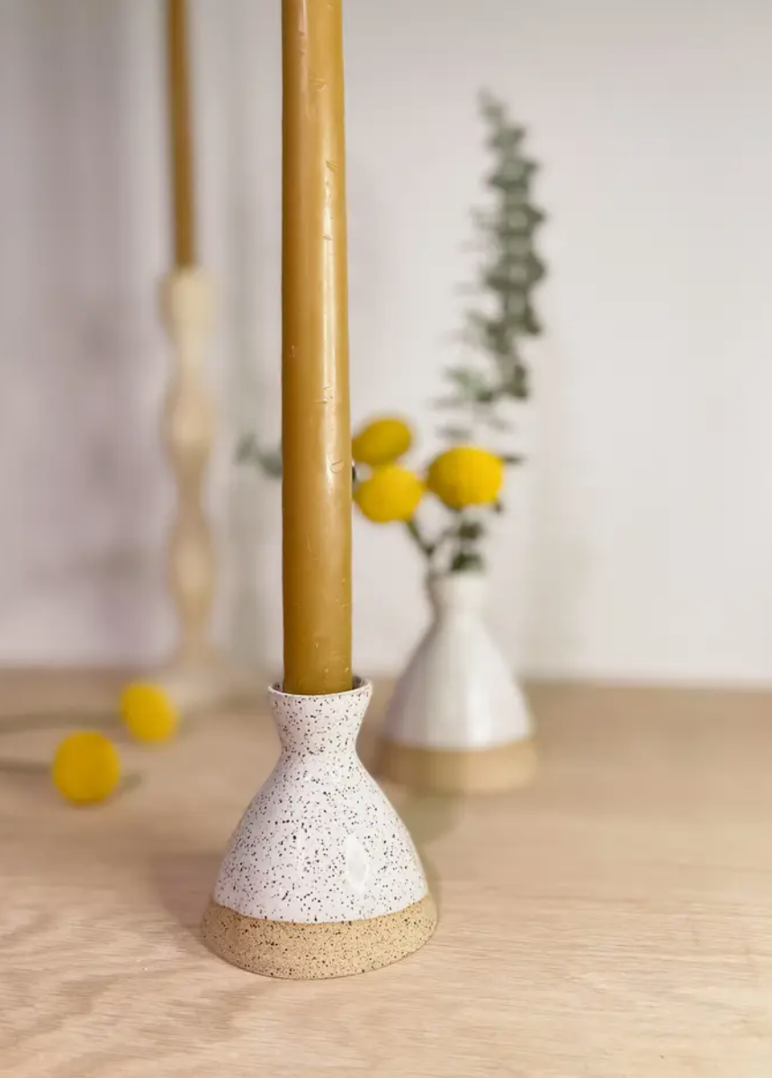 Ceramic Taper Holder in White Glaze/Raw Clay