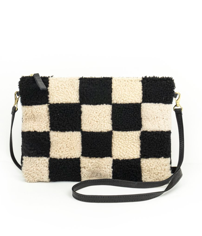Checkered Shearling Pouch Purse