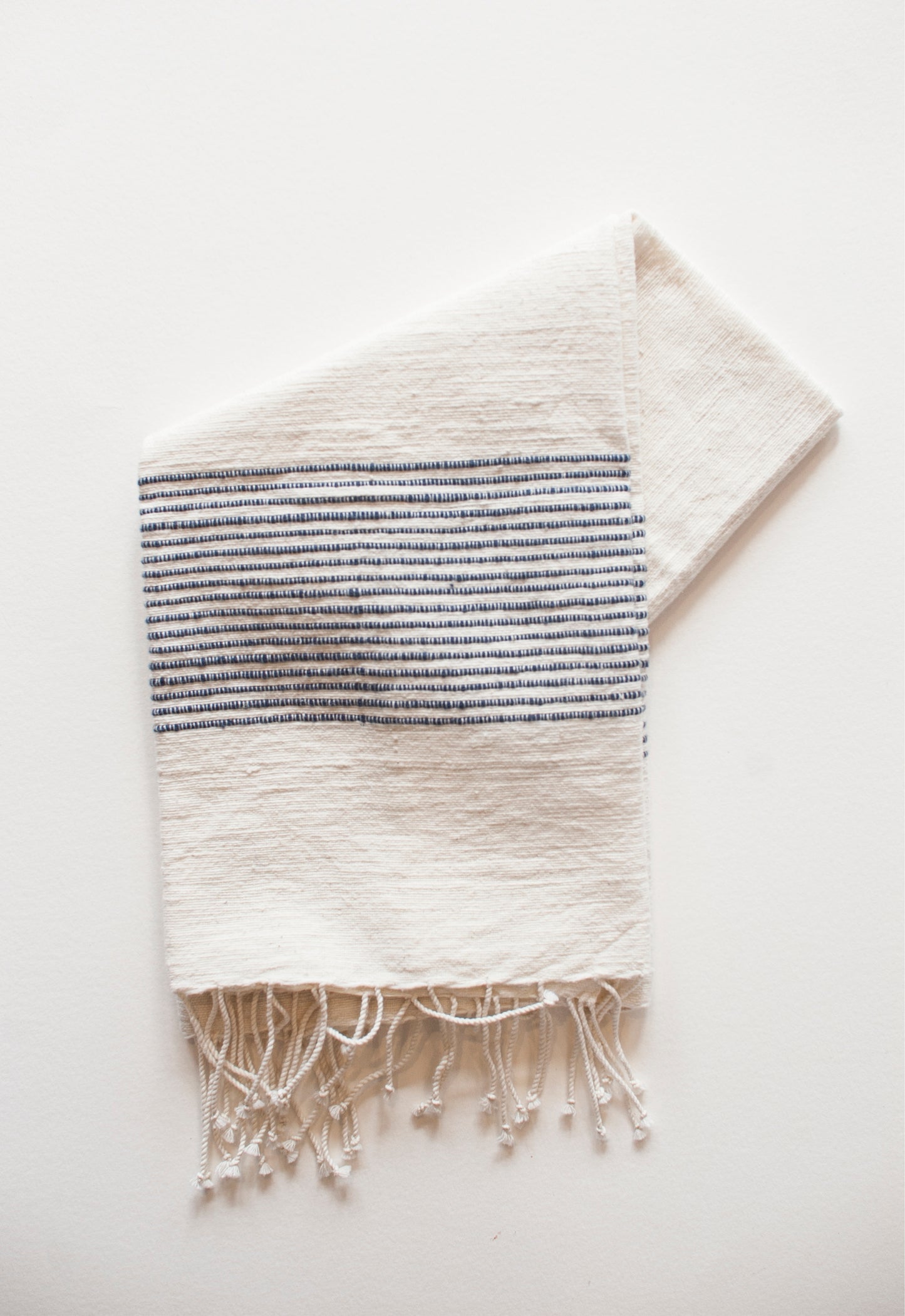 Riviera Striped Cotton Hand Towel | Natural & Navy